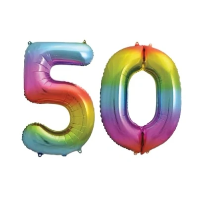 Image of Bright Rainbow Number 50 Foil Balloon, 101cm