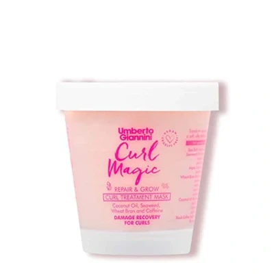 Image of Umberto Giannini Curl Magic Hair Mask, Vegan &amp; Cruelty Free Repair Growth Treatment Mask with Seaweed, Wheat Bran Caffeine, 230 ml