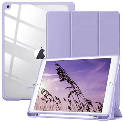 Image of TiMOVO Case for New iPad 9th Generation 2021/8th Gen 2020/7th 2019 with Pencil Holder, Slim Protective Clear Back Shell &amp; Auto Wake/Sleep 10.2&quot; Case, Taro Purple