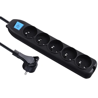 Image of Electraline 32052 5 Way Socket with Switch/Flat Plug 1.5 m Black