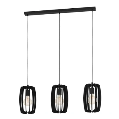 Image of EGLO Bajazzara pendant light, three cage shades, black
