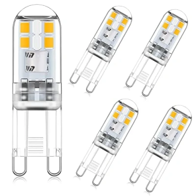 Image of DAIHHZA G9 LED Bulbs 2W Warm White 2700K Equivalent to 10W 20W Halogen Bulbs, 360 Beam Angle, Non Dimmable, Flicker, Bi pin Socket, 220 240V AC Energy Saving Lamps,Pack of 5