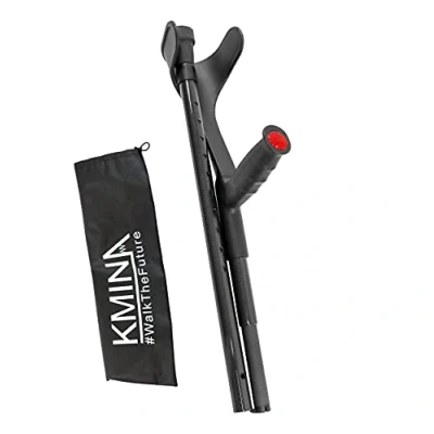 Image of KMINA PRO Folding Crutch for Adults Single (x1 Unit, Open Cuff), Carbon Fibre Walking, Foldable Women, Elbow Men, Lightweight Walking Made in Europe