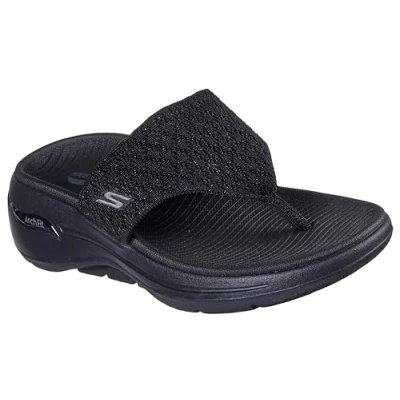 Image of Skechers Women&#039;s GO Walk Arch Fit Sandal Spellbound Black Textile UK 8