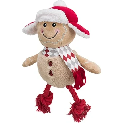 Image of Trixie Christmas Plush Dog Toys with Rope and Squeaker (Gingerbread Man 34cm)