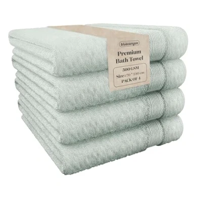 Image of Blue Canyon Bath Towels, Bathroom Soft Woven LightWeight, Quick Dry, Reusable Bacteria Resistant, Skin Friendly, Makeup Remover Towel 70*130 cm, 500 GSM, PACK OF 4, (MINT GREEN)
