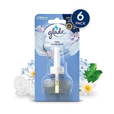 Image of Glade Plug in Air Freshener Refill, Electric Scented Oil Room Freshener, Clean Linen, Pack of 6 (6 x 20ml)
