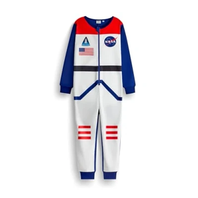 Image of NASA Boys Onesie Kids All in One Sleepsuit Pyjamas Blue &amp; White Childrens Nightwear Zip Jumpsuit with American Space Logo Astronomy Bodysuit Loungewear Merchandise Gift