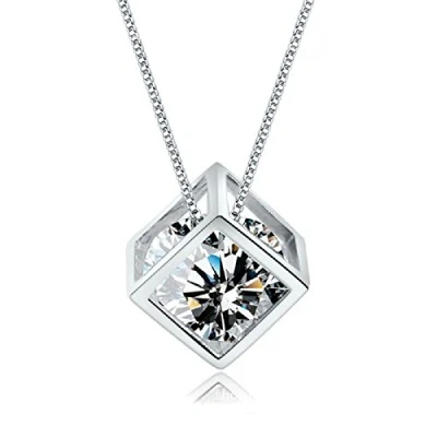 Image of Crystalline Azuria Women Girls 18ct White Gold Plated Zirconia Crystals Rhombus Cube Pendant Necklace 17.7 inches