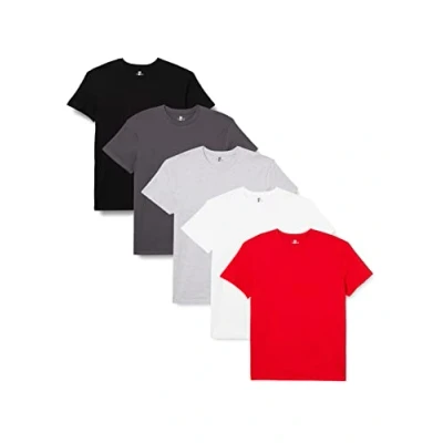 Image of Lower East Basic Short Sleeved Men&#039;s T Shirt, Pack of 5, White / Grey Melange Red Forged Iron Black, M