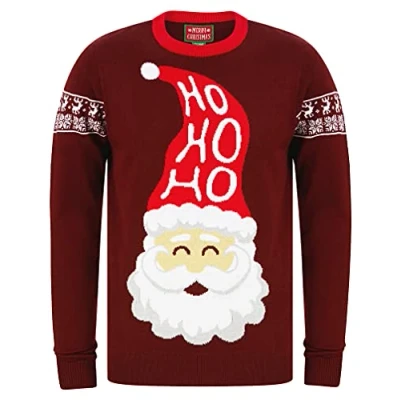 Image of Tokyo Laundry Men&#039;s Santa Ho Motif Novelty Christmas Jumper Claret S