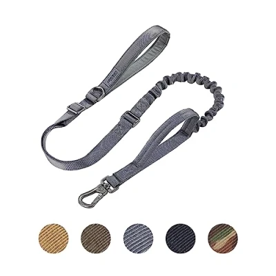 Image of EXCELLENT ELITE SPANKER Tactical Dog Lead Bungee Leash Military Training with Traffic Control Handles(Grey)
