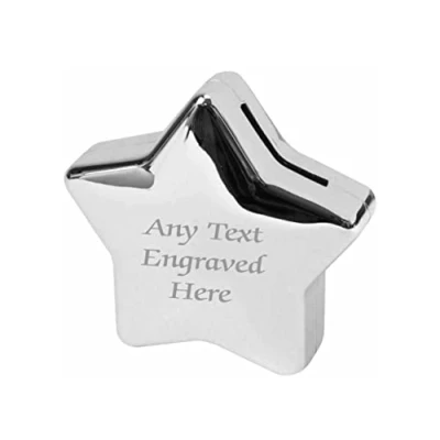 Image of [Custom] Personalised Engraved Silver plated Star Bank Money Box Christening / Birthday Baby Gift