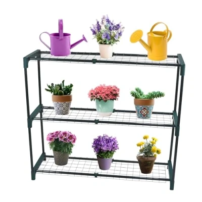 Image of DIVCHI 3 Tier Garden Storage Shelves Shelving Unit Greenhouse Shelf Shed Rack Plant Racks Garage Racking Green House Staging Easy No Tool Assembly (Pack Of 1) (Flower Pots Not Included)