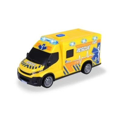 Image of Dickie Toys IVECO DAILY AMBULANCE (Yellow, 18 cm) Rescue Vehicle with Light, Sound &amp; Toy Accessories (Including Batteries) Car for Children from 3 Years