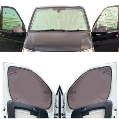 Image of Thermal Blinds Compatible With Renault Trafic (Years 2000 2014) (Front Set) Backing Colour in Brown, Reversible