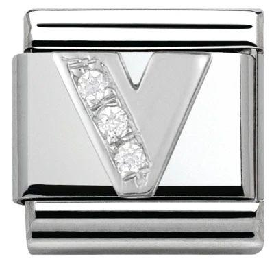 Image of Nomination Silver Cubic Zirconia Letter Charm V