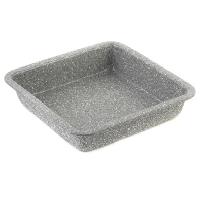 Image of Salter BW02780G Marblestone Square Cake Tin 23cm Non Stick Baking Pan, Lightweight Carbon Steel, Easy Wipe Clean, High Side Roasting Tray, Oven Safe to 220C, PFOA Free, Deep Brownie