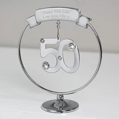 Image of Personalised Crystocraft Crystal Diamante Swarovski effect 50th Celebration Ornament Silver, Gifts For Her, Birthday, Anniversary, Table Decoration, Favour, Favors
