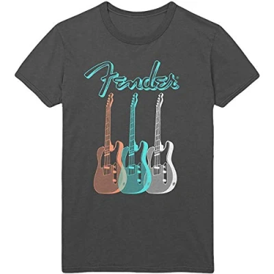 Image of Fender Triple Guitar Official Tee T Shirt Mens Unisex (Medium) Grey