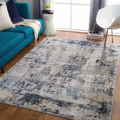 Image of Livabliss Trocadero Abstract Rug Area Rugs Living Room 120x170 cm, Dining Room, Lounge, Kitchen, Bedroom Modern Marble Rug, Soft Luxurious Easy Care Medium Pile Large Beige and Slate Grey