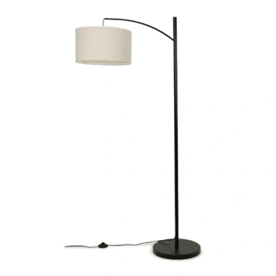 Image of Black Metal Curve Stem Free Standing Light Living Room Floor Lamp with a Cream Boucle Shade