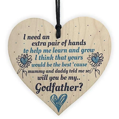 Image of RED OCEAN GODMOTHER Godfather Will You Be My Wooden Heart Plaque Goddaughter Godson Christening Asking Gifts