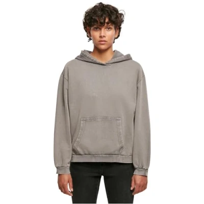 Image of Build Your Brand Women&#039;s By194 ladies Acid Washed Oversize Hoody Hooded Sweatshirt, Asphalt, M