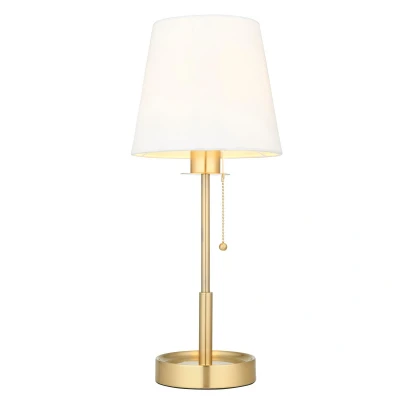 Image of Florence Base &amp; Shade Table Lamp, Satin Brass Plate, Vintage White Fabric
