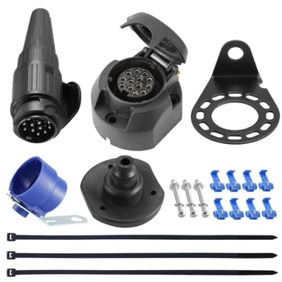 Image of SPARKMOTO 13 Pin Trailer Plug Socket,12V socket With Complete Installation Accessories,Tow bar Male Female 13pin Caravan Towing (New)