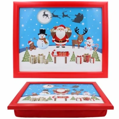 Image of The Leonardo Collection LP51773 Little Stars Christmas Santa Cushioned Lap Tray, Multicolour, 35x28x6cm