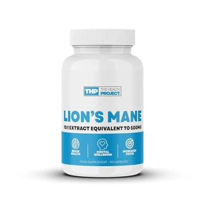 Image of The Health Project Lion&#039;s Mane 90 Capsules Equivalent to 500mg per Capsule Aids Brain Improves Mental Well Being Increases Focus Vegan Friendly Servings
