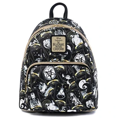 Image of Loungefly Disney Nightmare Before Christmas Tarot Card AOP Womens Double Strap Shoulder Bag Purse