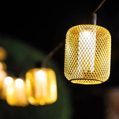 Image of SolarCentre® Dorada Outdoor Solar Powered USB Gold Mesh Festoon Lights by Leaf