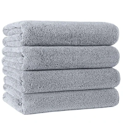 Image of POLYTE Quick Dry Lint Free Microfibre Bath Towel, 76 x 145 cm, Pack of 4 (Grey)