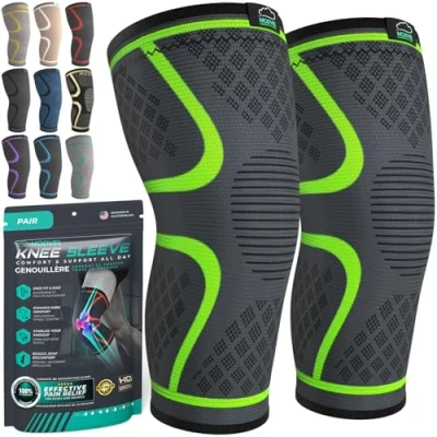 Image of MODVEL knee Brace for Women &amp; Men, 2 Pack Compression Sleeve Pain support with Meniscus Tear, Relief, Sport working out, weightlifting, etc (rodilleras para dolor de rodillas)