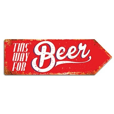 Image of This Way For Beer (Red) Arrow Sign Metal Wall Plaque Art