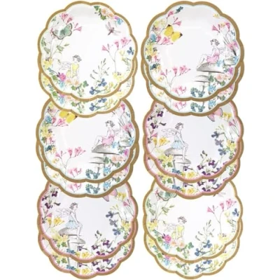 Image of Talking Tables Fairy Paper Plates Pack of 12 Flowers and Butterflies Design for Girls Birthday Party Supplies, Baby Shower, Cute Pretty, FAIRYPLATES