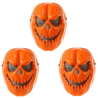 Image of Halloween Mask Pumpkin Head Costume Adult Outfit Scary Spooky Horror Party Face Fancy Dress Cosplay For Men Women (Pack Of 3) (HM20)