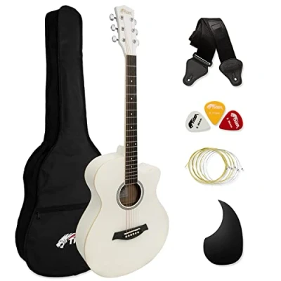 Image of TIGER ACG3 WH Full Size Acoustic Guitar Package Beginners Pack with Gig Bag, Strap and Spare Strings White Now 6 Months Free Lessons Included