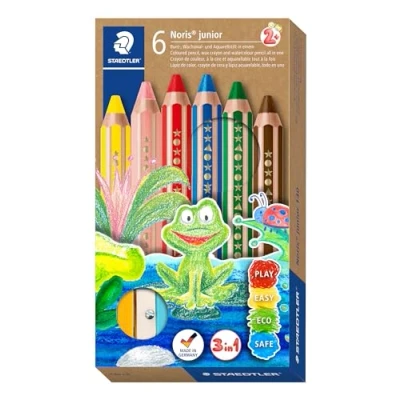Image of STAEDTLER 140 C6 Noris Junior 3 in 1 Colouring Pencils for Toddlers Aged 3+ Assorted Colours (Pack of 6)