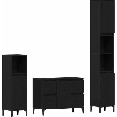 Image of Vidaxl 3 Piece Bathroom Furniture Set Black Oak Engineered Wood