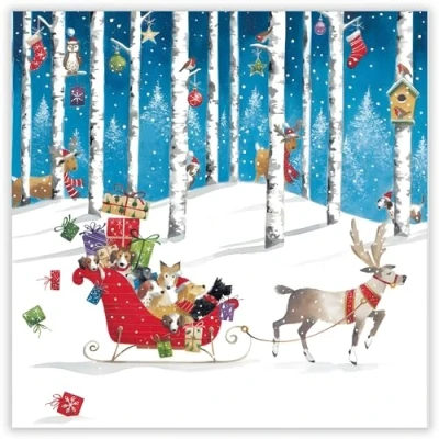 Image of General Christmas Card Reindeer and Sleigh of Dogs Artistic Festive Design Made in the UK Eco Friendly