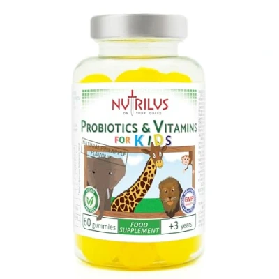 Image of Probiotics &amp; Vitamins for Kids and Adults Natural Pineapple Gummies Large Pack Active Blend Vitamin B3, B5, B6, C (60 Gummies)