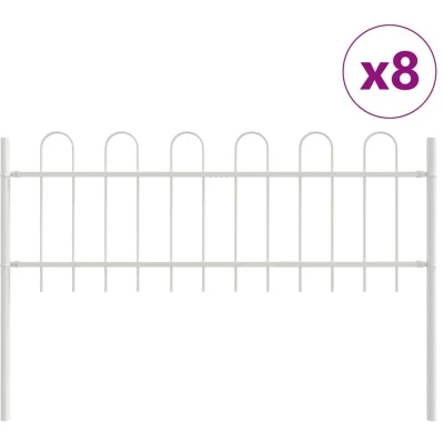 Image of vidaXL Garden Fence with Hoop Top White 13.6x0.6 m Steel