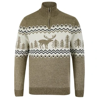 Image of Tokyo Laundry Merry Christmas Men&#039;s Nordic Fair Isle Jacquard Knit Jumper with Quarter Zip Funnel Neck