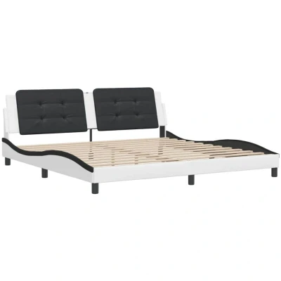 Image of Bed Frame without Mattress 'Zadar' White and Black 200x200 cm Faux Leather Vidaxl