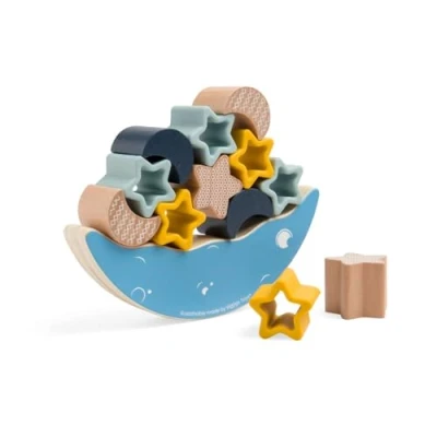Image of Bigjigs Toys Moon Balance Stacker 9 Piece &amp; Stars Wooden Stacking Toy, Kids Balancing Games, Made From Eco Friendly Wood Silicone, Baby Toddler Montessori Toys, Gifts For 1 2 3 Year Old