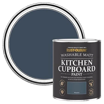 Image of Rust Oleum Blue Kitchen Cupboard Paint in Matt Finish Blueprint 750ml