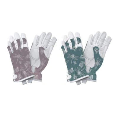 Image of Kent &amp; Stowe Premium Leather Gardening Gloves Purple Flutter Bugs Ladies (Small)